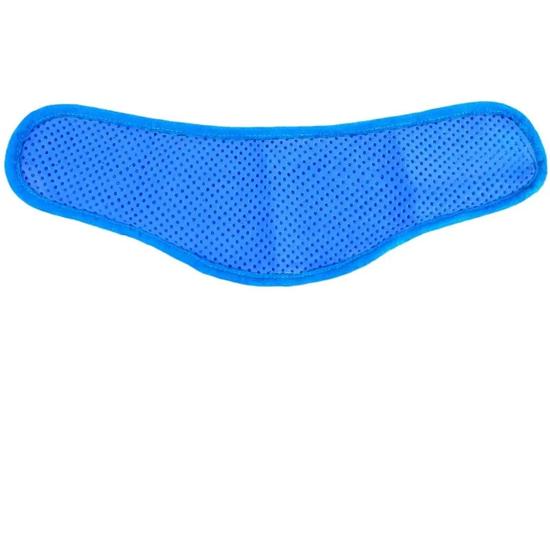 Blue dog cooling neck wrap with breathable mesh fabric for hot weather and outdoor summer walks.