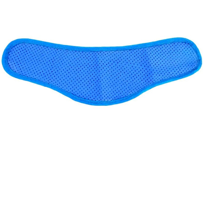 Blue dog cooling neck wrap with breathable mesh fabric for hot weather and outdoor summer walks.