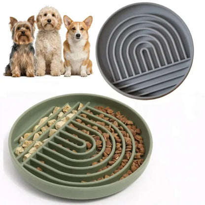 Green and gray slow feeder dog bowl with maze design for dogs to support slower feeding and better digestion.