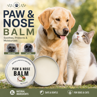 Paw and nose balm for dogs and cats designed to soothe, protect, and moisturize dry paws and noses.